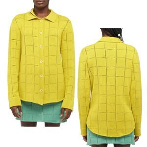 The Elder Statesman Yellow Openwork Collared Knit Cardigan